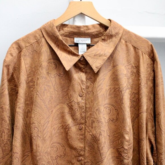Catherines Women's VTG Y2K Tan Faux Suede Paisley Print Jacket Shacket Size 4X - Picture 4 of 4